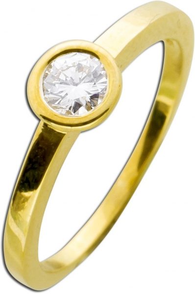 Solitär 0,30ct TW/IF Goldring Brillant Diamant Gelbgold 585/- Brillant Verlobungsring Zargenfassung