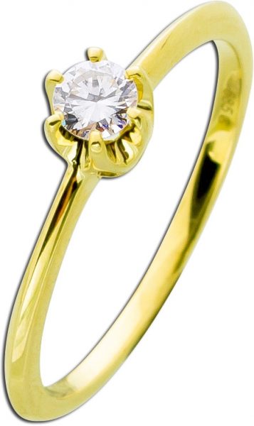 Verlobungsring 0,20ct W/SI Brillant Gold 585 Diamant Ring 14kt Solitärring Krappenfassung Vorsteckring