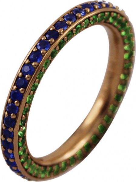 Memoire Ring 129 blauen Saphiren grünen Tsavoriten 1,88ct Rosegold 750 by Saskia Dattner