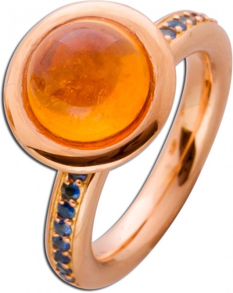 Ring Rosegold 750 Mandarin Granat Cabochon ca 5,0ct und 20 blaue Saphire zus ca 0,40ct by Saskia Dattner