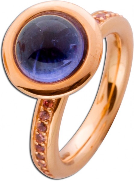 Ring Rosegold 750 blauer Iolith Cabochon 3,5-4,0ct 20 Curry Saphire 0,40ct by Saskia Dattner