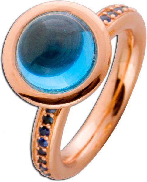 Ring Rosegold 750 Blautopas Cabochon  4,0ct blaue Saphire 0,40ct by Saskia Dattner