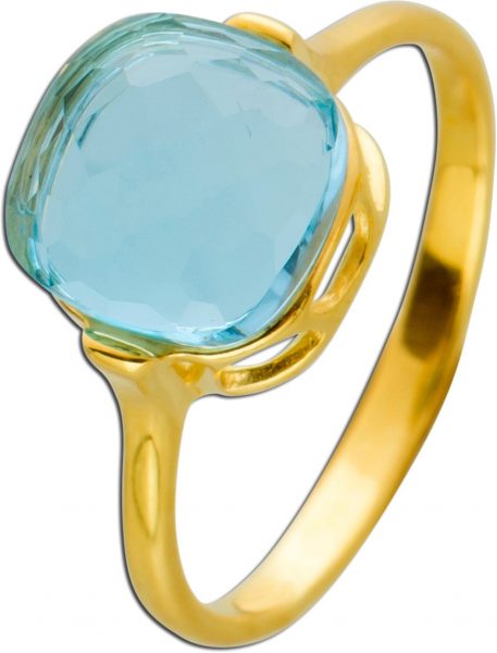 Blautopas Ring Gelbgold 375 facettierter blauer Edelstein Damen