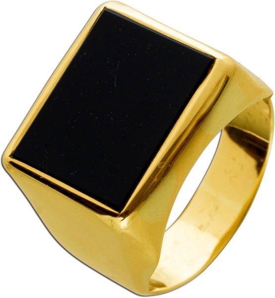 Ring Gelbgold 585 14 Karat schwarzer Onyx Edelstein poliert