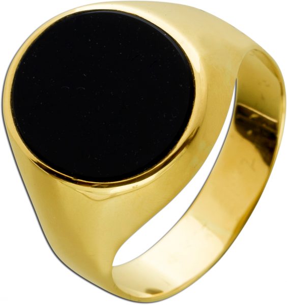Ring Gelbgold 585 14 Karat poliert ovaler schwarzer Onyx Edelstein
