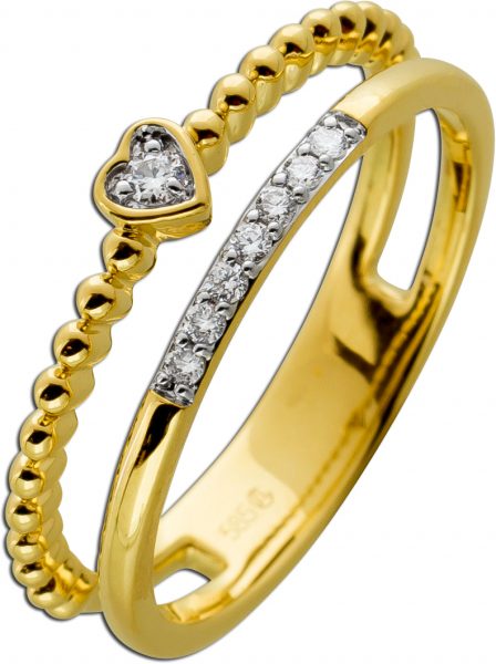 Herz Ring Gelbgold 585 14 Karat 8 Diamanten Total 0,08ct W/SI
