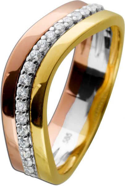 Ring Wellen Design Gelbgold 9 Karat 19 Zirkonia Diamantlook