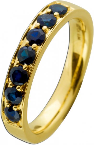 Memoire Ring GelbGold 585 7 blaue Saphire 0,94ct massiv