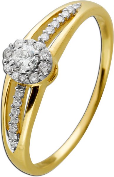 Ring Gelbgold 585 25 Diamanten 0,20ct  W/SI Weißgold gefasst