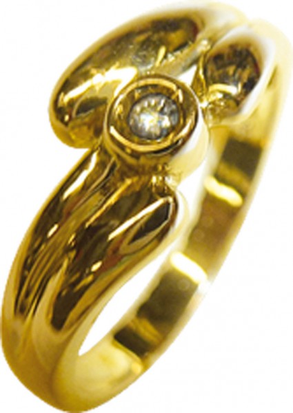 Märchenhafter Ring in GG 585/- poliert mit einem Brillanten 0,03ct W/P, Breite 7mm, Stärke 1,20mm. Dieses wunderschöne Einzelstück ist nur noch in der Größe 18 erhältlich – von feinster Juweliersqualität aus Stuttgart – ABRAMOWICZ -die Nr. 1 für Gold, Sil