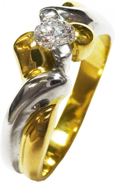 Ring aus feinem Gelb und Weissgold 585/-, besetzt mit 1 strahlenden Brillanten 0,21ct TW/SI, Größe 17,0 mm