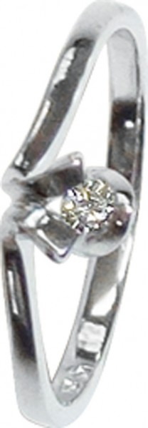 Ring aus hochwertigem Weißgold 585/-, besetzt mit einem funkelnden Brillanten 0,05 ct W/P in Größe 17,0mm, mit gleichbleibender Ringschiene, hochglanzpoliert im exklusiven Design. Ein Einzelstück von grandioser Ausstrahlung, dass in feinster Goldschmiedeh