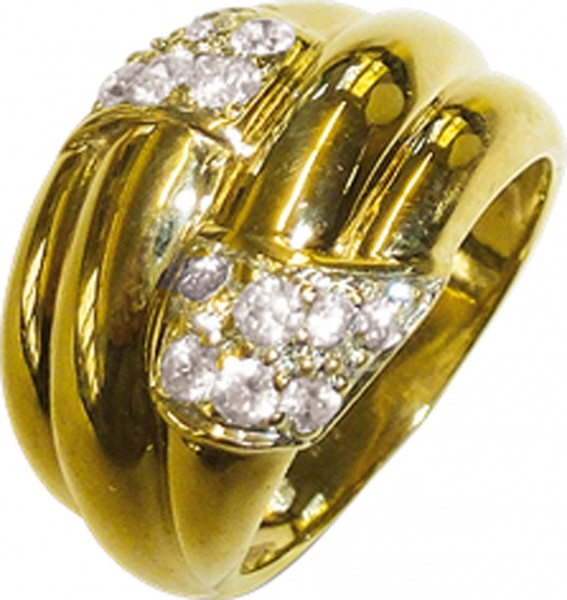 Glamouröser Ring aus feinem Gelbgold 333/-, besetzt mit 14 funkelnden Brillanten 0,40 ct, W/P, Größe 16,8 mm, mit gleichbleibender Ringschiene und hochglanzpoliert.  Ein Einzelstück von grandioser Ausstrahlung, dass in feinster Goldschmiedehandarbeit ange