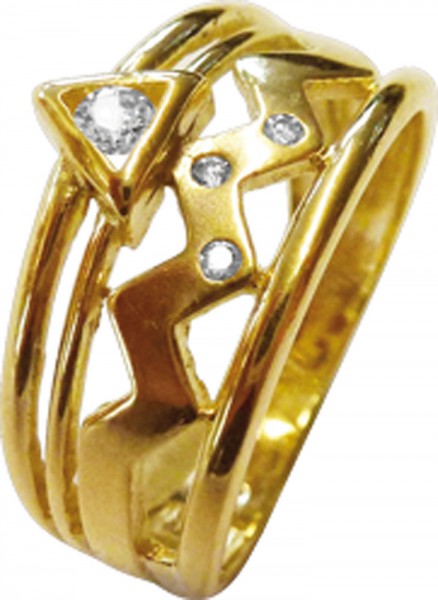 Goldring. Ring in Größe 17,5 mm aus feinem Gelbgold 333/- mit funkelnden synthetischen Zirkonia besetzt, hochglanzpoliert in feinster Goldschmiedearbeit gefertigt. Ringkopfbreite ca. 9 mm. Ein edles Accessoire und hochwertiges Einzelstück, dass durch sein