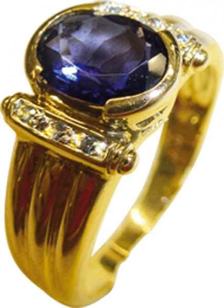 Das gibt es nur bei Abramowicz Ihrem Vertrauensjuwelier schon seit 1949 einen wunderschönen exklusiven Ring in Gelbgold 333/- ein funkelndes Lichtermeer erwartet Sie beim Anblick des 2,50 ct Tansanit, und durch das Zusammenspiel der 6 strahlenden Diamante