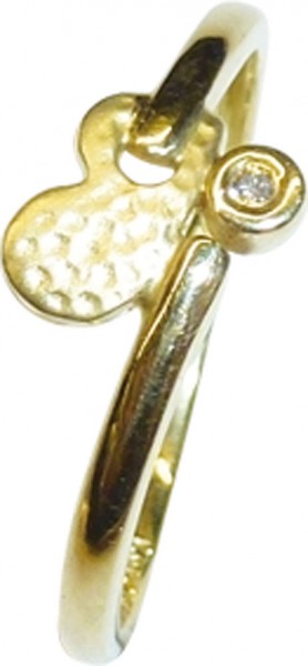Zierlicher Ring in hochwertigem 14 Karat Gelbgold 585/-, in Größe 17,8mm,mit einem Brillant 0,01ct W/P. Die Größe ist  auf  Wunsch änderbar,. Der Ring ist auf Hochglanz poliert  und mattiert und hat eine gleichbleibende  Ringschiene von 1,7mm.  Er hat als