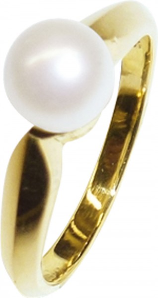 feiner Ring in hochwertigem Gelbgold 585/- mir einer schönen weissen Akoyazuchtperle Ø 6mm, Breite 2mm, Stärke 1,7mm, Ringgröße 16,8mm, die Ringgröße ist aber auf Wunsch änderbar, ein Einzelstück zum Schnäppchenpreis aus dem Hause Abramowicz, Ihrem Vertra