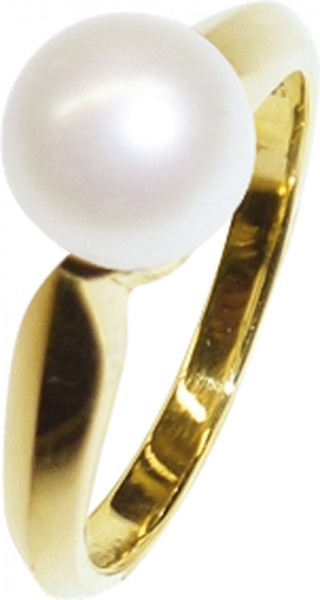 feiner Ring in hochwertigem Gelbgold 585/- mit einer echten feinen Süsswasserzuchtperle Ø 6mm, die Ringschiene ist hochglanzpoliert, Ringkopf Breite 1,2mm, Stärke 1,0mm, in Ringgröße 17,2mm, die Ringgröße ist auf Wunsch änderbar, ein Einzelstück zum Schnä