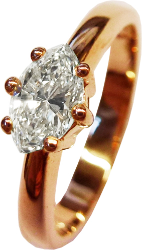 Solitär Ring Verlobungsring Roségold 585/- 1 Diamant 0,54ct W/SI Navetteschliff