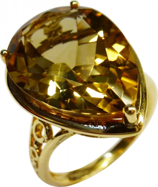 Ring Gelbgold 333/-, Citrin gelb tropfenförmig