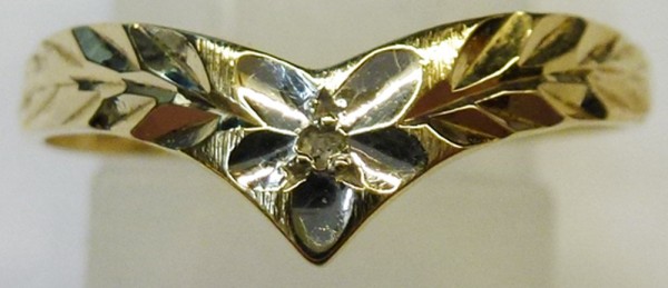 Gemusterter Ring Gelbgold und Weissgold 585/- ein Diamant 8/8 W/P   17 mm
