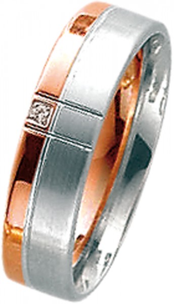 Ring Weißgold 585/- Rotgold 585/-,  17mm mattiert und poliert, 1Brillant 0,007ct W/SI