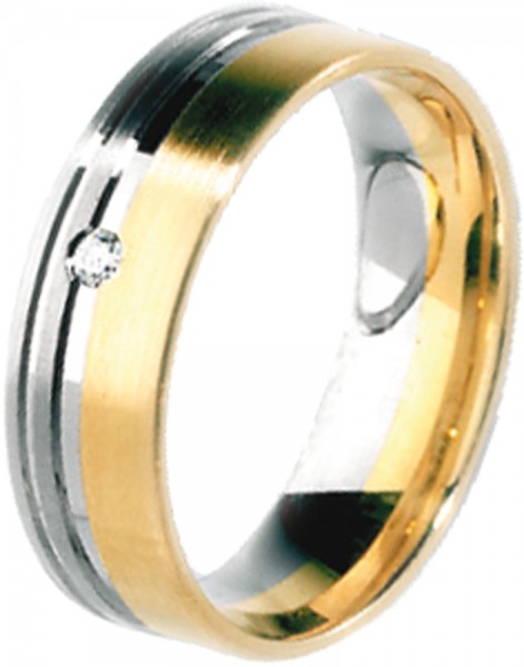 Ring in mattiertem Weißgold 585/- poliertem Gelbgold 585/-, 18 mm 1 Brillant 0,025ct W/SI