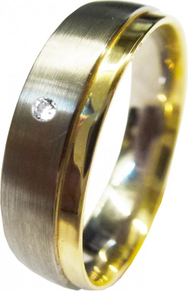 Ring in Weißgold 585/- Gelbgold 585/-, 17 mm 1Brillant 0,03ct W/SI