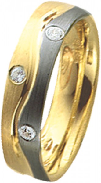 Ring in Weiß- und Gelbgold 585/- mit 3 Brillanten 0,09ct W/SI,Größe 54mm, Breite 4mm, Stärke 1,6mm, mattiert-polierte Oberfläche