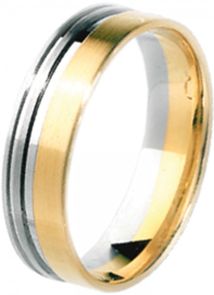 Ring in Gelbgold und Weißgold, in der Ringgröße 63mm, Ringbreite 6mm und Ringstärke 1,3mm, mit teils mattiert-polierter Oberfläche