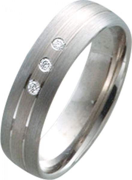 Ring in Weißgold 585/- und Palladium 585/- , mit 3 Brillanten 0,03ct W/SI, Ringgröße 55mm, Breite 5mm und Stärke 1,4mm