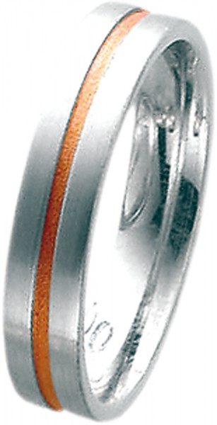 Ring in Weiß- und Gelbgold 585/-, Ringgröße 66mm (21), Ringbreite 5mm, Ringstärke 1,7mm. Oberfläche komplett mattiert mit Fuge.