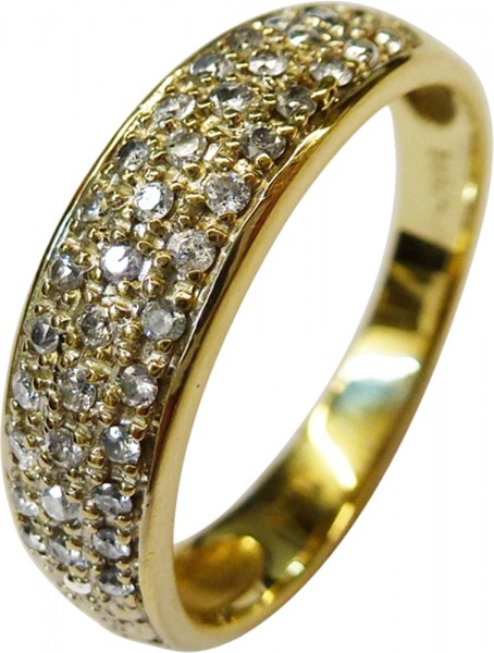 Glamouröser Ring mit verjüngender Ringschiene in Gelbgold 585/, poliert, in Größe 19mm, mit 50 funkelnden Brilanten