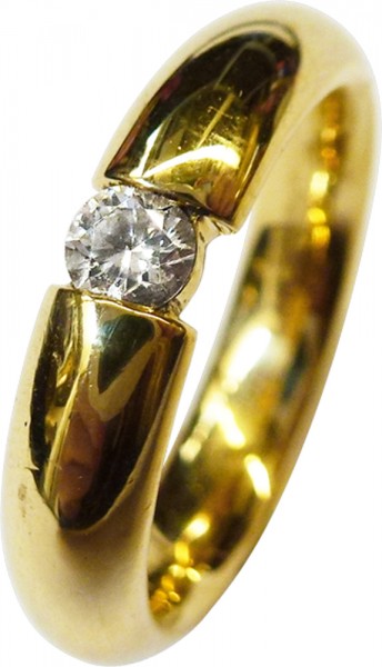 Massiver Ring in Gelbgold 750/-, poliert,  in der Größe 17,2mm, mit einem leuchtenden Brillanten