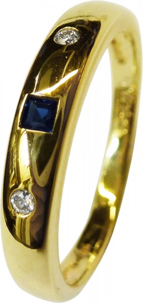 Traumhafter Ring in Gelbgold 585/- mit 2 Brillanten und 1 nachtblauem Safir
