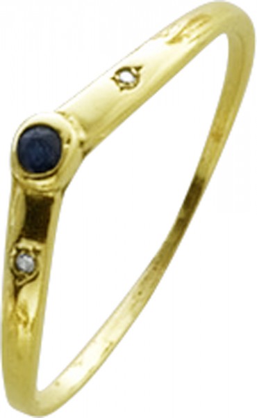 Ring in Gelbgold 585/- Safir 2 Diamanten 8/8 W/P 18,5 mm nicht änderbar