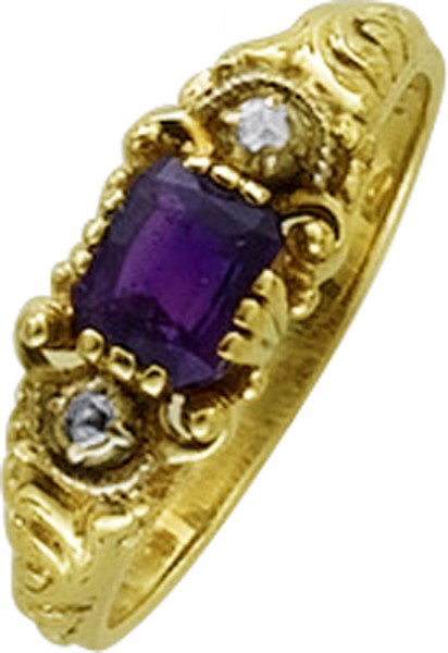 Antiker Ring in feinem Gelbgold 585/- Amethyst  2 Diamantrosen 8/8 W/P lieferbar in 18,8 mm