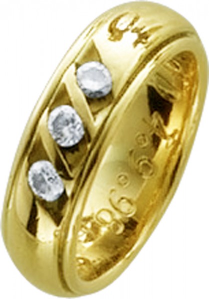 Brillant Ring in poliertem hochwertigen Gelbgold 585/- 3 feine Brillanten TW/VVSI nur in Größe 15 mm