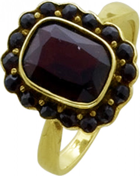 Granat Ring in poliertem feinem Gelbgold 333/- 18 Granaten Ringgröße 18,5 mm ist änderbar