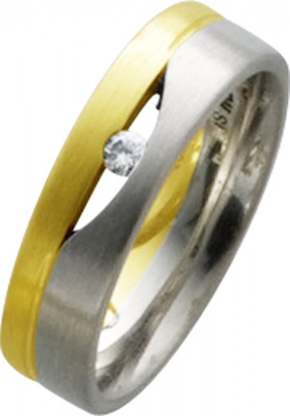 Ring in Gelbgold und Weissgold 585/- mit einem Brillant 0,05ct TW/SI