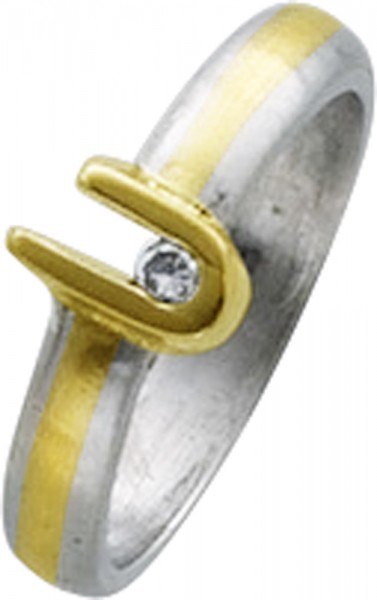 Ring in Gelbgold 750/- und Platin 950/- mattiert einem Brillant 0,02ct TW/SI, Ringröße 14,8 mm nicht änderbar