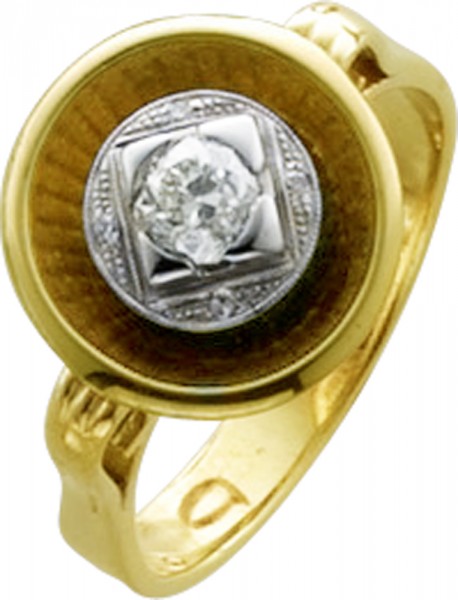 Ring in poliertem Gelbgold und  Weissgold 585/- 5 Brillanten,0,04ct TW/VSI, Ringgrösse 19mm änderbar