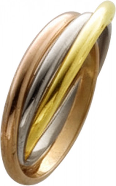 Tricolor Ring poliertes hochglänzendes Weissgold,Gelbgold und Rotgold 750/- 17,8mm, Ringgrösse nicht änderbar