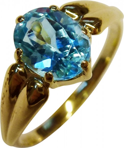 UNIKAT Blautopas Ring poliertes feines Gelbgold 585/- Steingrösse 8 mm lang und 6 mm breit  18,2mm änderbar