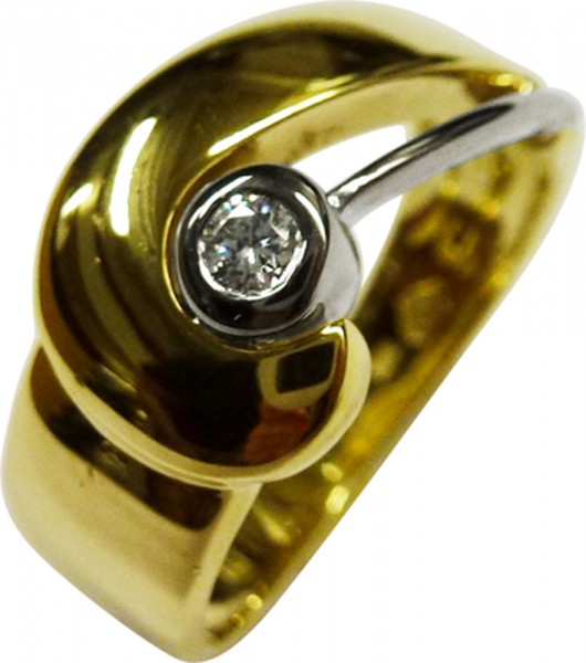 Ring poliertes feinstes Gelbgold und Weissgold 585/- Brillant 0,07ct TW/VSI Grösse 17,7mm auf Wunsch aenderbar