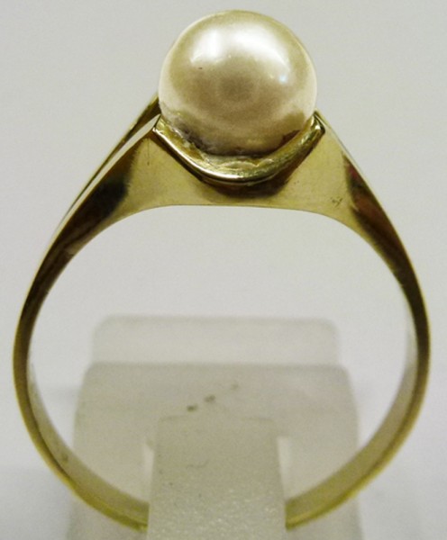 UNIKAT Antik um 1950  Ring poliertes hochfeines Gelbgold 585/-  jap. Akoya Zuchtperle 7mm  Grösse 18,5mm aenderbar