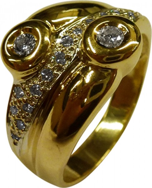 UNIKAT Ring Gelbgold 585/- 19 Brillanten 2 davon je 0,05 ct und 17 davon mit 0,01ct W/SI Ringgrösse 19,6 mm