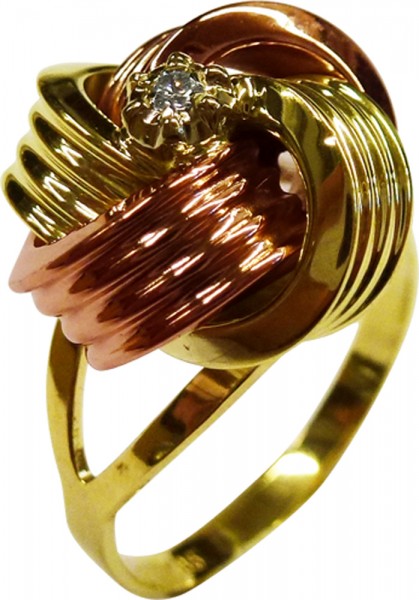 UNIKAT Ring Gelbgold 585/- Rotgold 585/- Knotenoptik Brillant 0,02ct W/SI Ringrösse 19mm gegen Aufpreis aenderbar
