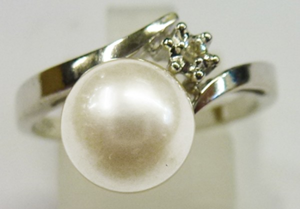 UNIKAT Perlen Ring Weissgold 585/- jap Akoya Zuchtperle 8 mm Diamant 8/8 W/P Ringgroesse 17,6mm aenderbar
