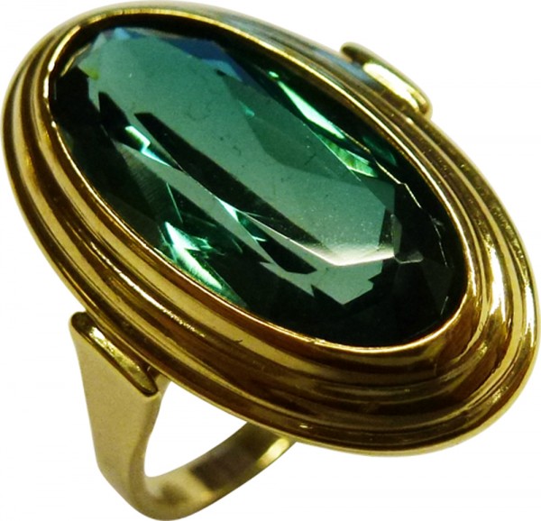 UNIKAT Ring in feinem poliertem Gelbgold 333/- mit grünem Turmalin 17x9mm, Größe 16,9mm, minimal abänderbar